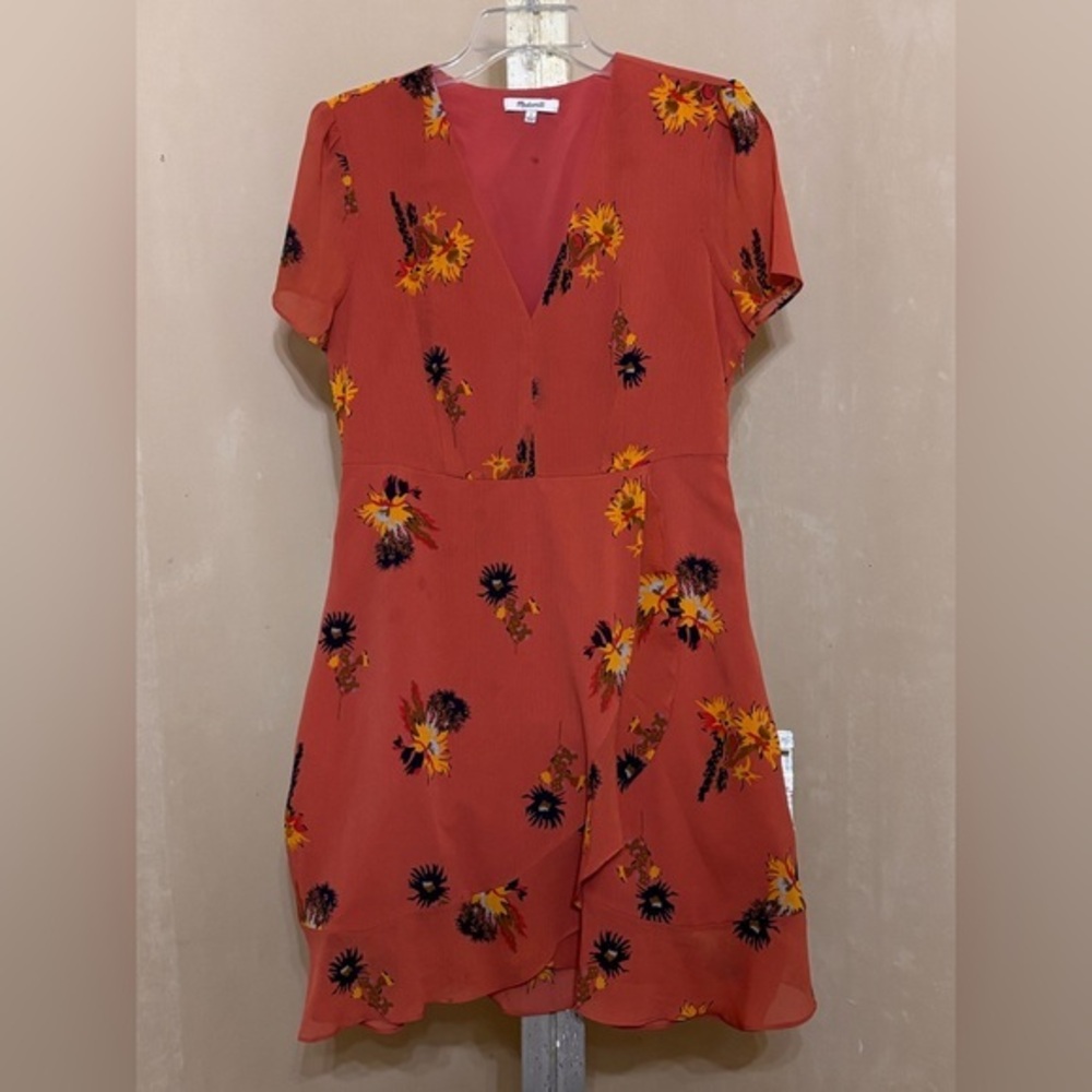 Madewell Rust Floral Faux Wrap Mini Dress Sz 6